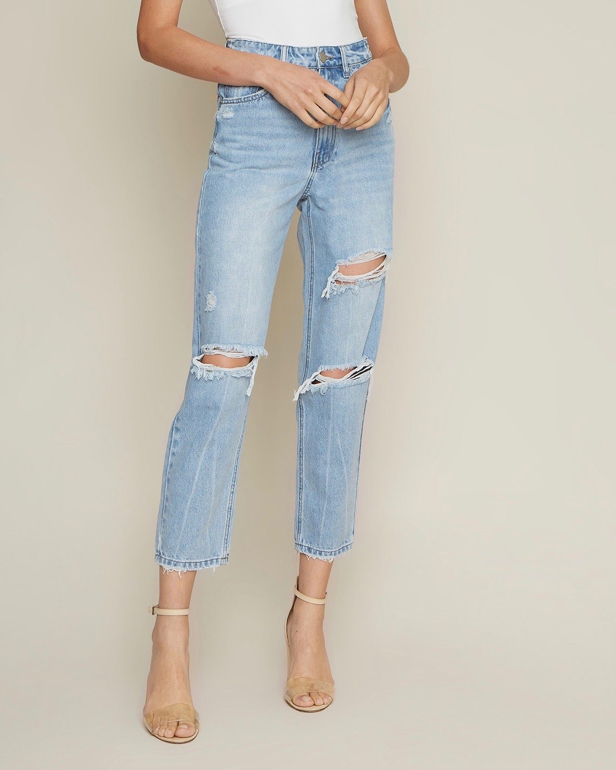 DISTRESEDHIGHWAISTEDDENIMJEANSBJDW555YWDENIM1